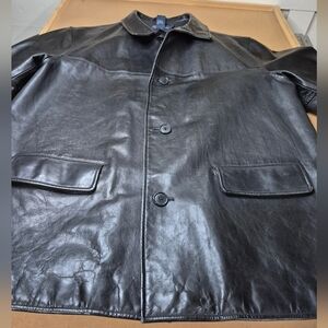 Polo by Ralph Lauren Black Leather Button Up Coat